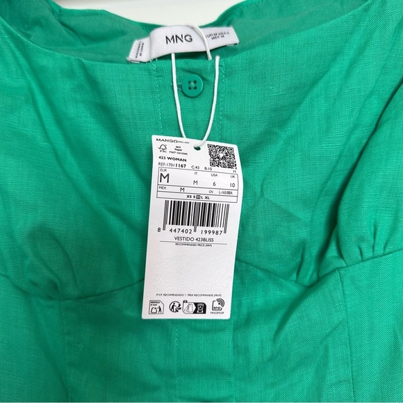 Mango Green Midi Dress Linen-Blend Dress with Buttons Size Medium - Picture 6 of 10